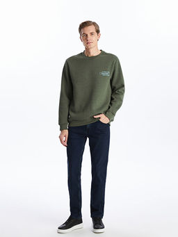 Bisiklet Yaka Uzun Kollu Bask?l? Erkek Sweatshirt