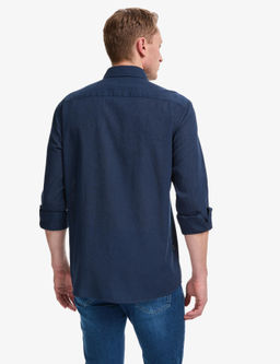 Lacivert Keten Kar___ml_ Regular Fit Uzun Kollu G_mlek