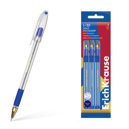 Цена за 12 шт. Набор из 3 ручек шариковых ErichKrause L-30 Gold Stick&Grip Classic 0.5, Super Glide Technology, цвет чернил синий (в пакете)