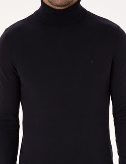 Lacivert Slim Fit Pamuk Kar___ml_ Bal_k__ Yaka Basic Triko Kazak - Cacharel фото 6