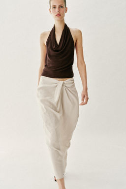 FALDA MIDI PAREO FRUNCES / Beige claro - Zara фото 5