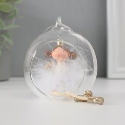 Фигурка - подвеска «Ангелочек-принцесса пушок в шарике», ёлочная игрушка, 9×8.5×8.5 см