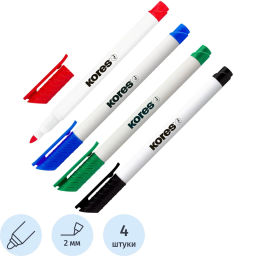 Набор маркеров для белых досок KORES 4 цв, 2 мм 22840  фото 2