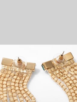 Серьги висячие со стразами «Мулен Руж» водопад, цвет бело-зелёный в золоте, 19 см