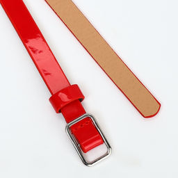 Ремень женский тонкий, 110×1.3 см, прямоугольная пряжка металл, серебристая, красный