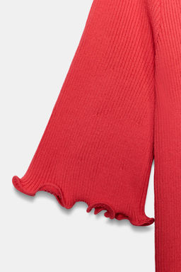 VESTIDO CORTO PUNTO RIB / Coral rojo