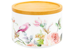 Банка д/хранения 250 мл 9,3*9,3*7 см Певчие птички + дер. крышка-подст. с сил. упл. (без золота)