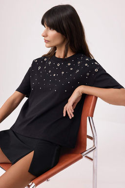 Beyaz Oversize/Genis Kal?p K?sa Kollu Aksesuar Detayl? Uzun %100 Pamuk Orme T-shirt TWOSS26TS00238 - Trendyolmilla фото 5