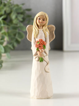 Фигурка полистоун Ангел-девушка в белом платье с цветами, сердцем, 15.5?7?4.5 см, МИКС