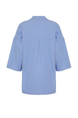 Trendyolmilla Mavi Mini Dokuma Gomlek Yaka Brode Plaj Elbisesi TBESS25EL00023 фото 7