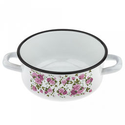 Китайская роза Кастрюля эмалированная 1,45л, форма цилиндрическая, металлическая крышка (Россия) - Домашняя мода фото 3