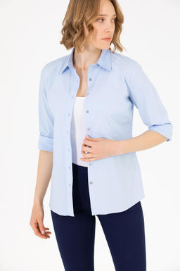 Женская голубая рубашка с длинным рукавом Basic - U.s. polo assn фото 2