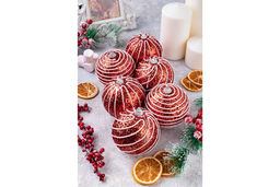 Набор 6 новогодних шаров 9,5*9,5 см Полоски красный - Elan gallery фото 13