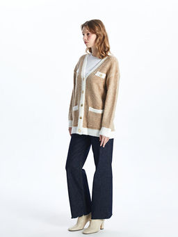 V Yaka Renk Bloklu Kad?n Triko H?rka