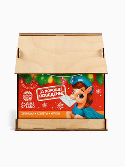 Сладкий детский новогодний подарок Почта: шоколадные конфеты 500 г, кормушка-домик, краски