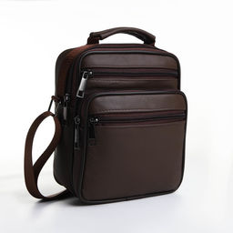 Сумка кросс-боди мужская на молнии, с ручкой, 3 наружных кармана, 17×8.5×20 см, коричневая