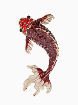 Брошь «Рыба карп», бордовая в золоте