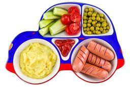 Тарелка сервировочная 28*19*3,6 см Машина 5 секций сине-красная