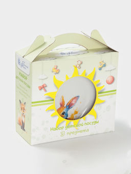 Набор детской посуды Дулевский фарфор Зайчик, 3 предмета: тарелка 175 мл, миска 360 мл, кружка 210 мл, белый