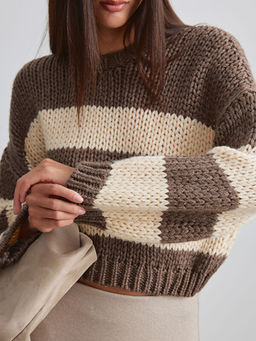 ?izgili Crop Y?n Kar???ml? Kad?n Triko Kazak