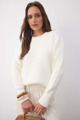 Wardrobe Essentials Ekru Yunlu Premium Iplik Basic Genis Kal?p Triko Kazak | TWOAW26KZ00065