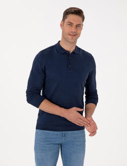 A__k Lacivert Slim Fit Polo Yaka Basic Triko Kazak