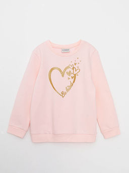 Bisiklet Yaka Bask?l? Uzun Kollu K?z ?ocuk Sweatshirt