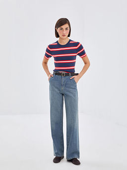 Beli Kemerli Wideleg Kad?n Jean Pantolon