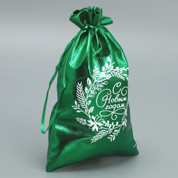 Цена за 10 шт. Мешочек подарочный парча Новогодние поздравления, 16 х 24 см +/- 1.5 см - Дарите счастье фото 2