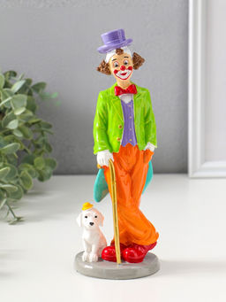 Сувенир полистоун "Клоун с тростью и пёсиком" яркий разноцветный 23 см