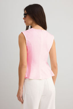 Trendyolmilla Ekru Pamuklu Gabardin Peplum Fitted Bedene Oturan Cep Detayl? Dokuma Bluz TWOSS25BZ00538  фото 6