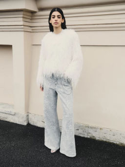 Джинсы WIDE LEG с высокой посадкой с жемчужной цепью / Zarina