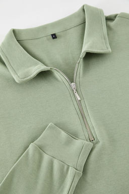 Ac?k Haki Oversize/Genis Kesim Fermuarl? Polo Yaka Sardonsuz Sweatshirt TMNAW25SW00111