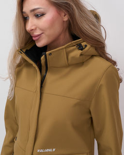 Ветровка спортивная женская с капюшоном softshell горчичного цвета 9566G - Mtforce фото 23