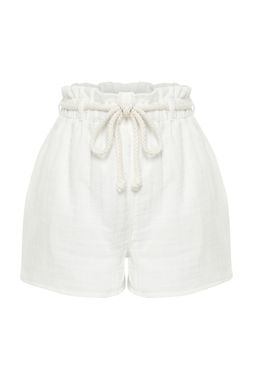 TRENDYOLMILLA Beyaz Kemerli Dokuma Baglamal? Muslin Plaj Sort & Bermuda TBESS24SR00008  фото 8