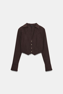 CROPPED STRIPED SHIRT WITH SHOULDER PADS - Zara фото 7