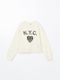 Bisiklet Yaka K?z ?ocuk Kal?n Crop Sweatshirt