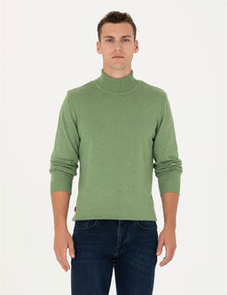 Koyu Ye_il Melanj Slim Fit Bal_k__ Yaka Basic Triko Kazak