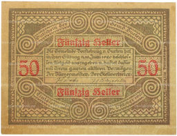 Банкнота 50 геллеров 1920 года Австрия  община Гуртен (Нотгельд)
