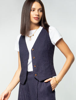 VILATTE / Жилет изо льна с вискозой без подклаки с двуслойным передом  фото 6