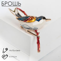Брошь «Птичка» чижик, цветная в золоте