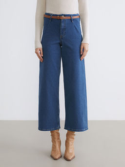 Beli Kemerli Wideleg Kad?n Jean Pantolon