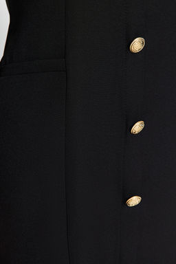 Siyah Duz Kesim Dugme Detayl? Bisiklet Yaka Mini Dokuma Elbise TWOAW24EL00410 - Trendyolmilla фото 5