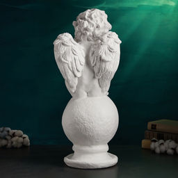 Фигура гипс Ангел на шаре, большой белый, 26?27?64 см