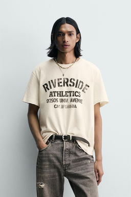 CAMISETA RELAXED FIT TEXTO LAVADO / Blanco roto