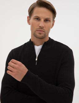 Siyah Slim Fit Dik Yaka Fermuarl_ Triko Kazak - Pierre cardin фото 2