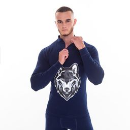 Термобельё мужское НАЧЁС (фуфайка, кальсоны) принт волк, цвет тёмно-синий, размер 50