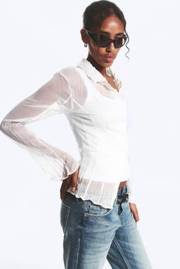 Camisa transl?cida de corte evas? de manga larga - H&m фото 3