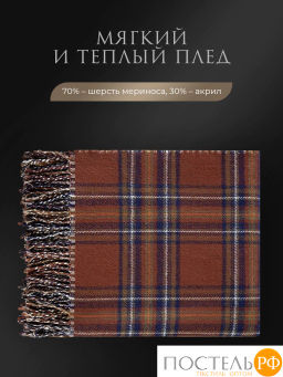 Плед Estia ВИЛЬЯМ террак/син/олив 70% шерсть мериноса/30% акрил, 950 гр/м2  фото 3