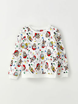 Bisiklet Yaka Mickey Mouse Bask?l? Uzun Kollu K?z ?ocuk Sweatshirt